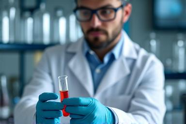 Científico en laboratorio examinando una muestra en un tubo de ensayo.