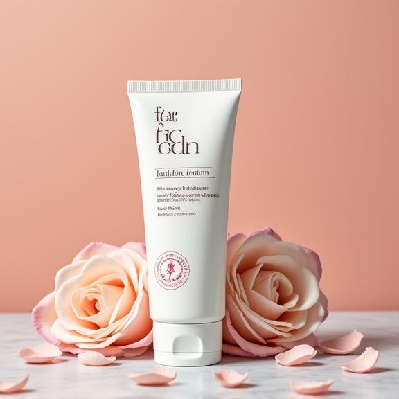 Envase de la crema de manos Flor del Sol sobre una superficie de mármol con pétalos.